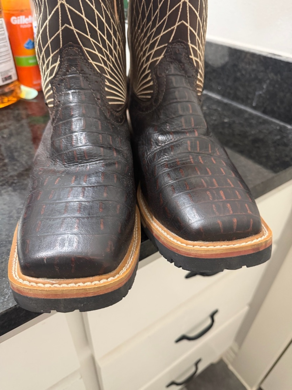 Justin Boots Brown & Cream Derrickman Western Work Boot - Picture 5 of 12